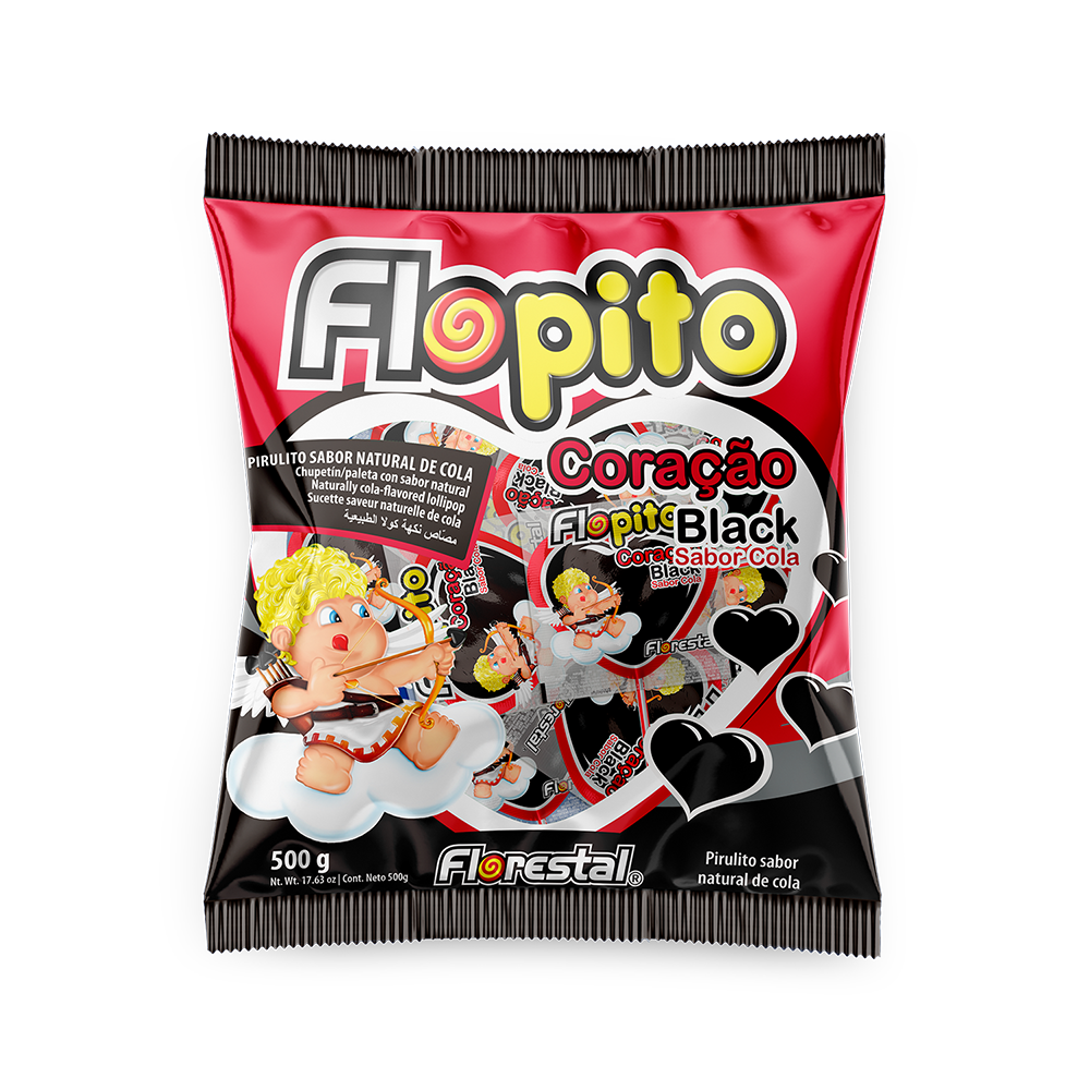 PIRULITO FLOPITO CORAÇÃO BLACK 500G FLORESTAL